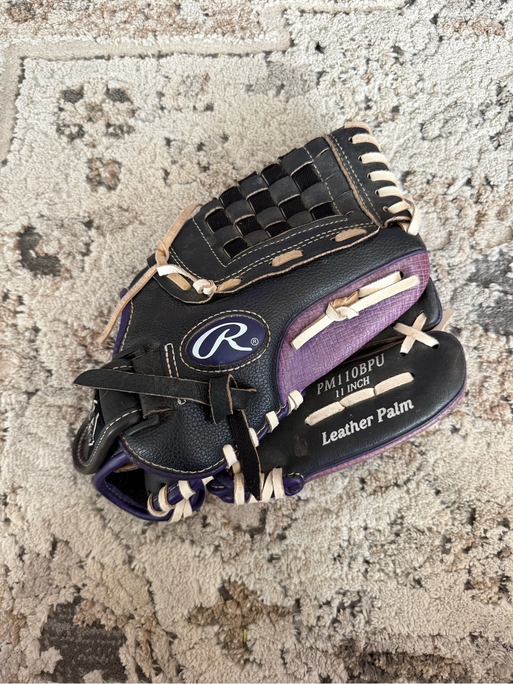 Rawlings Black and Purple Leather Baseball Glove with Cream Lacing